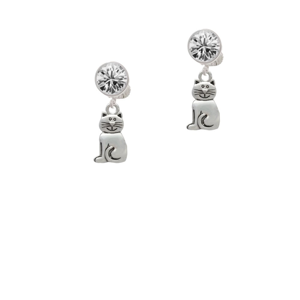 2-D Smiling Cat Crystal Clip On Earrings Image 1