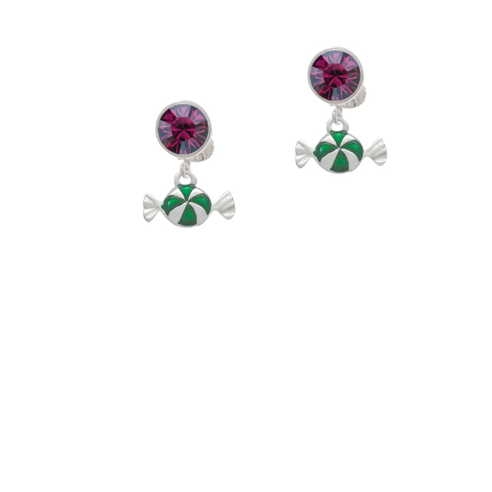 Green Peppermint Candy Crystal Clip On Earrings Image 8