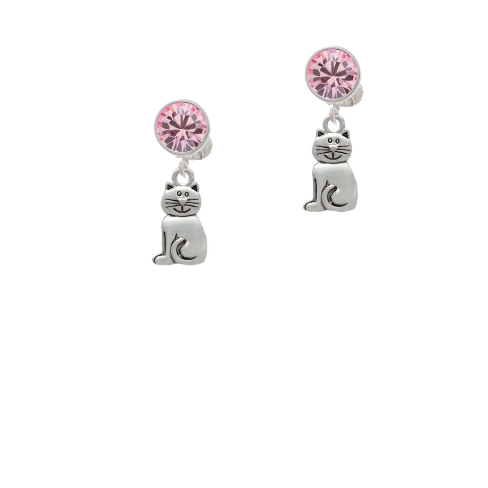 2-D Smiling Cat Crystal Clip On Earrings Image 4