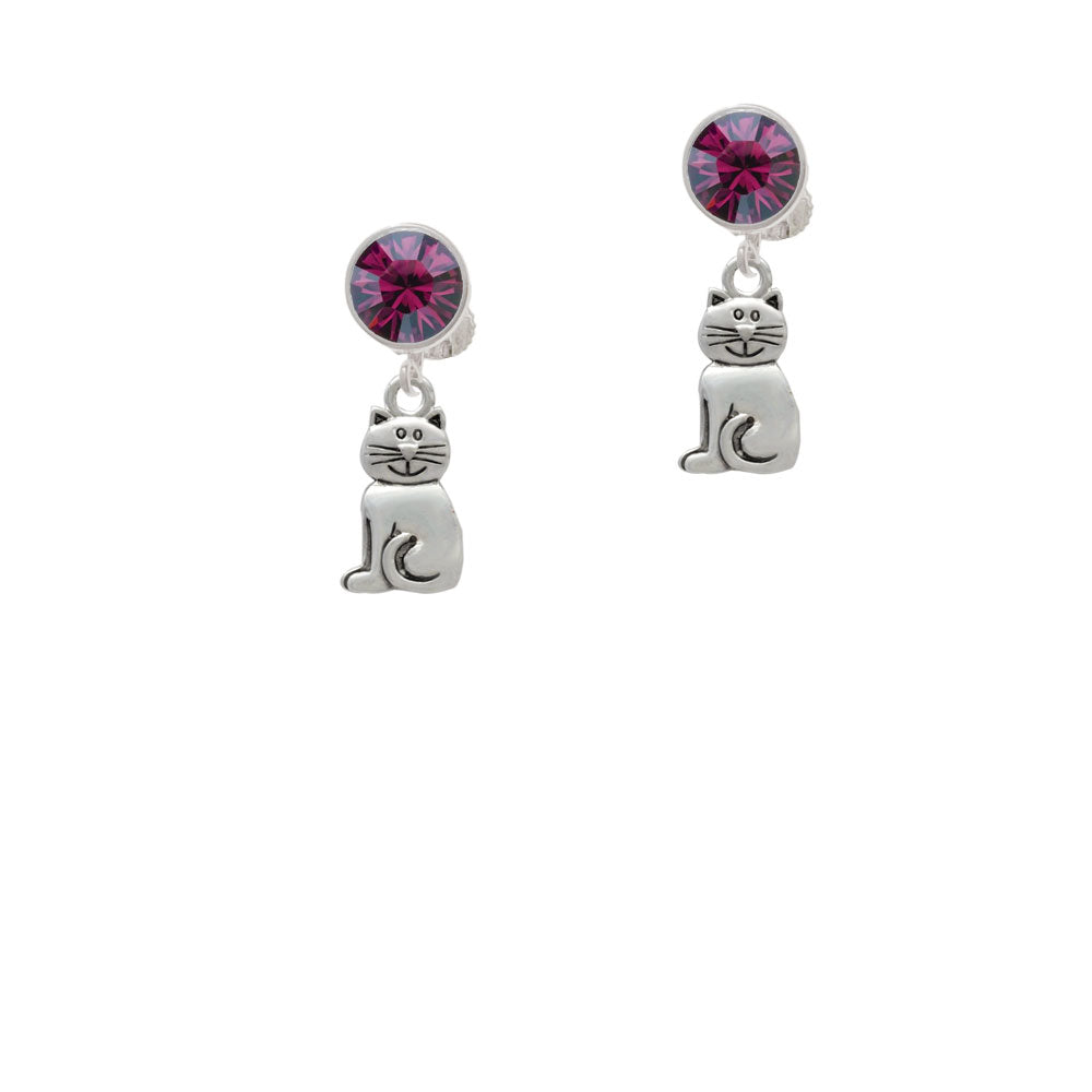 2-D Smiling Cat Crystal Clip On Earrings Image 8