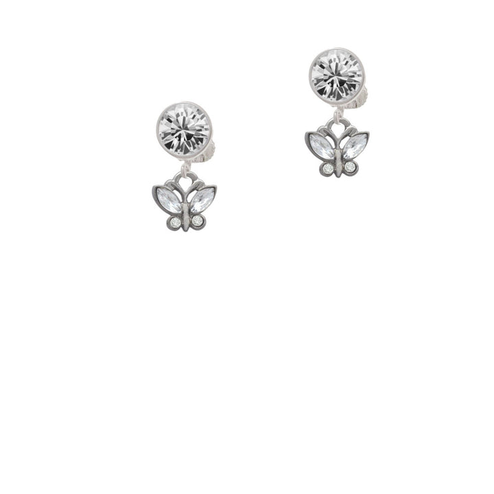 Mini Butterfly with Clear Wings and Crystals Crystal Clip On Earrings Image 2