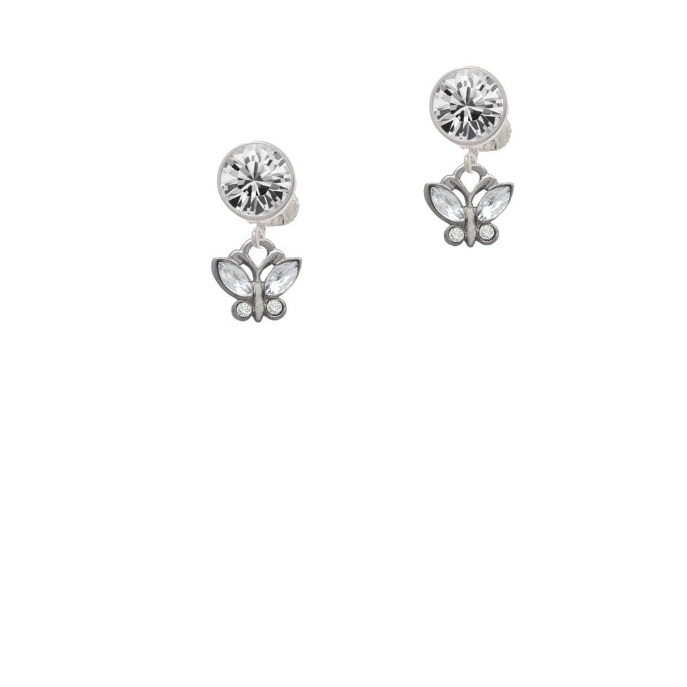 Mini Butterfly with Clear Wings and Crystals Crystal Clip On Earrings Image 1