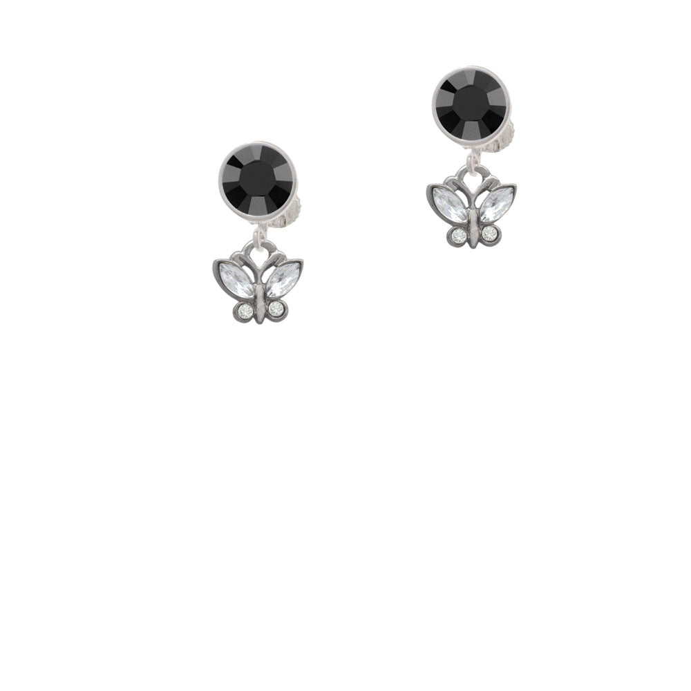 Mini Butterfly with Clear Wings and Crystals Crystal Clip On Earrings Image 3