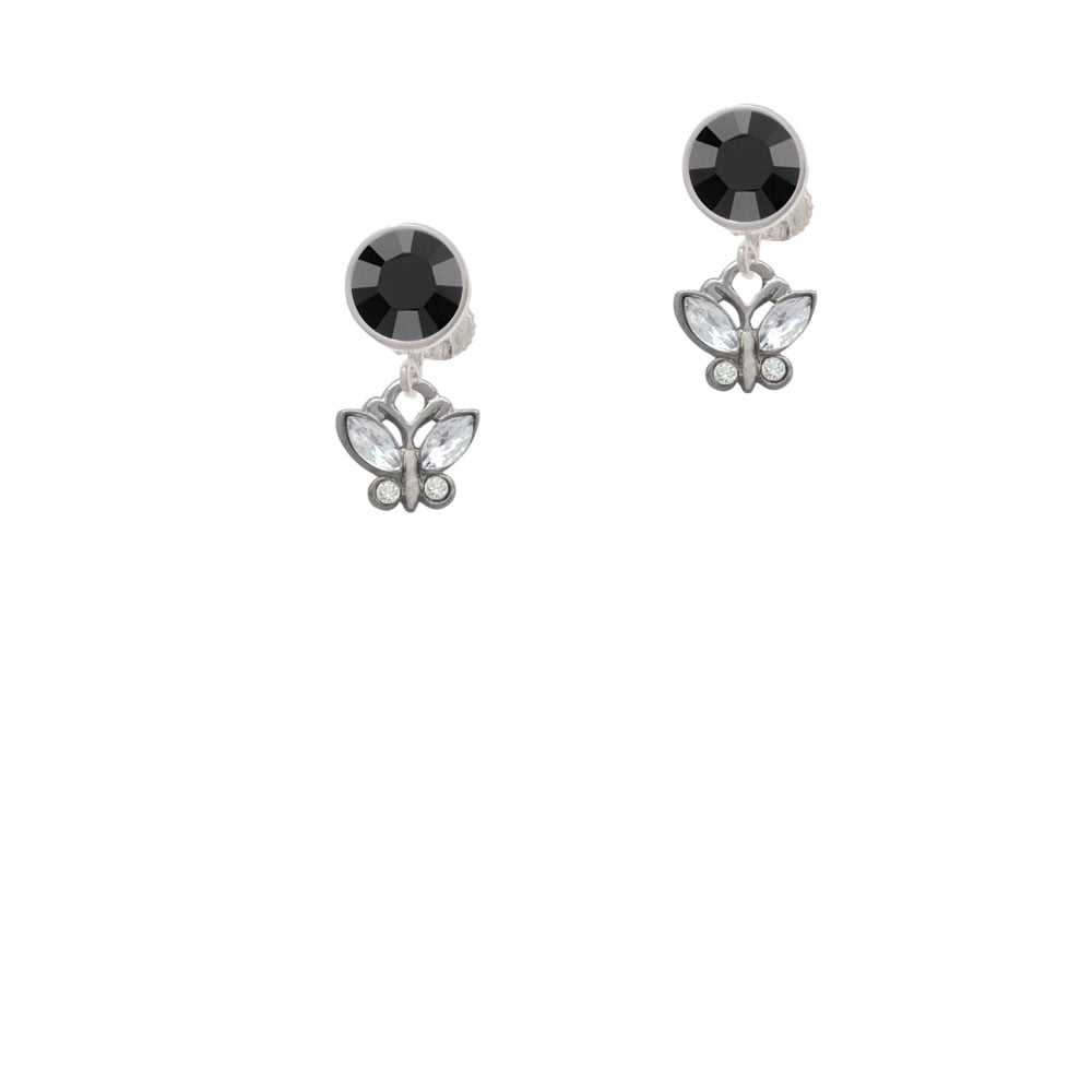 Mini Butterfly with Clear Wings and Crystals Crystal Clip On Earrings Image 1