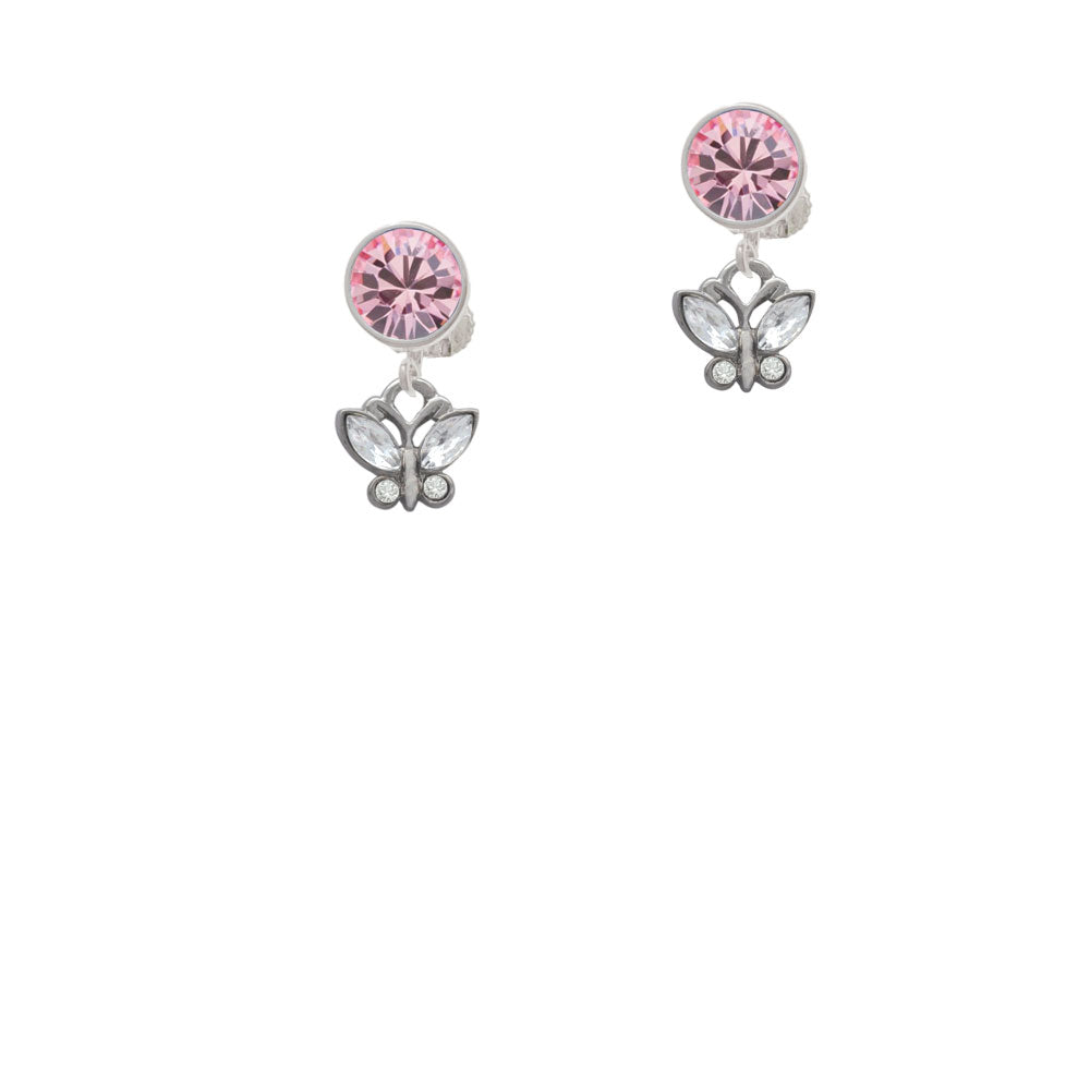 Mini Butterfly with Clear Wings and Crystals Crystal Clip On Earrings Image 4