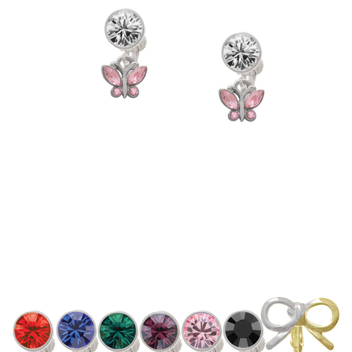 Mini Butterfly with Pink Wings and Crystals Crystal Clip On Earrings Image 1