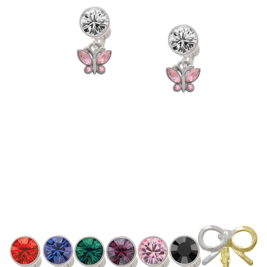 Mini Butterfly with Pink Wings and Crystals Crystal Clip On Earrings Image 1