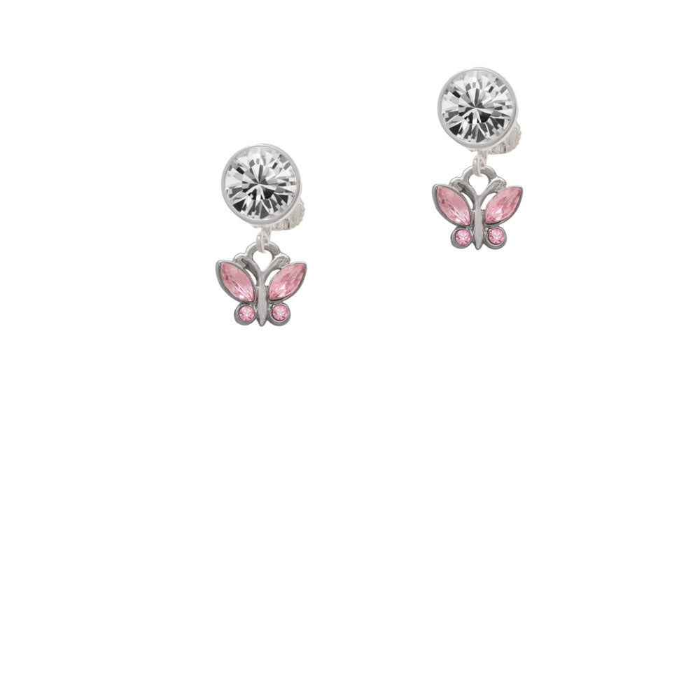 Mini Butterfly with Pink Wings and Crystals Crystal Clip On Earrings Image 2