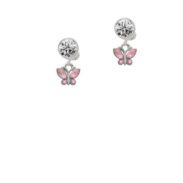 Mini Butterfly with Pink Wings and Crystals Crystal Clip On Earrings Image 1