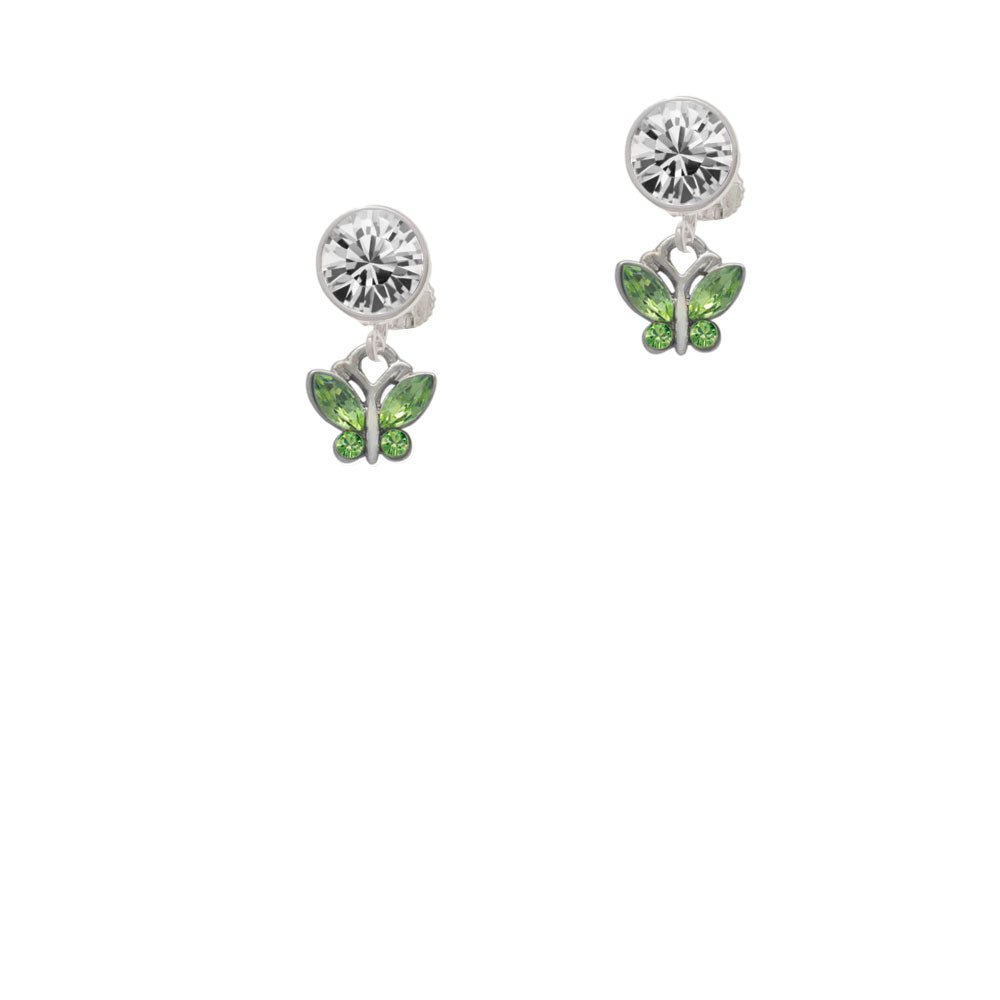 Mini Butterfly with Green Wings and Crystals Crystal Clip On Earrings Image 2