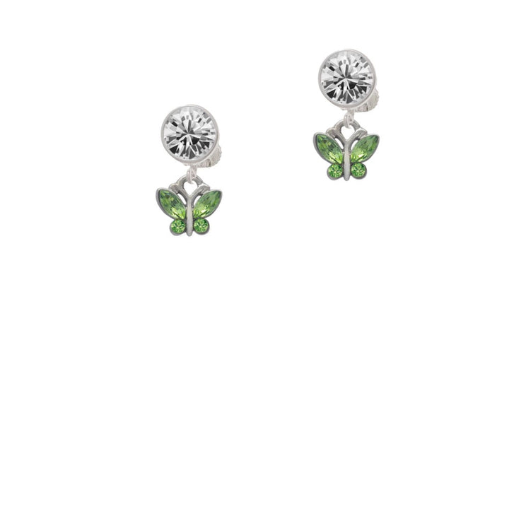 Mini Butterfly with Green Wings and Crystals Crystal Clip On Earrings Image 1