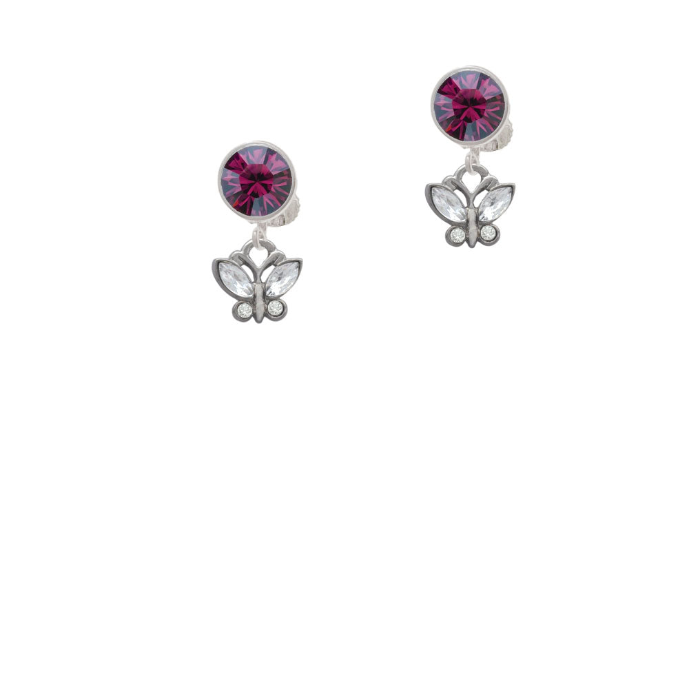 Mini Butterfly with Clear Wings and Crystals Crystal Clip On Earrings Image 8