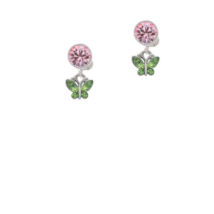 Mini Butterfly with Green Wings and Crystals Crystal Clip On Earrings Image 4