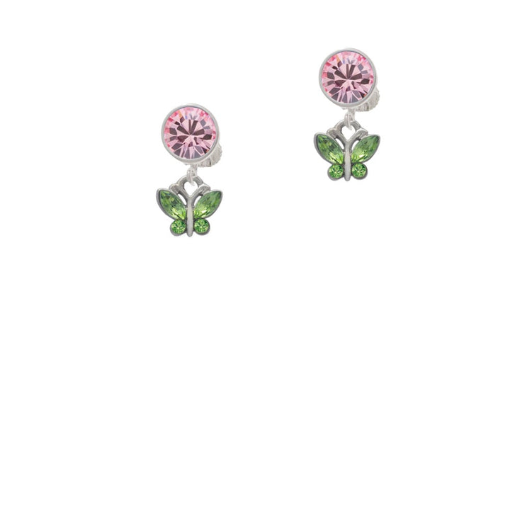 Mini Butterfly with Green Wings and Crystals Crystal Clip On Earrings Image 1