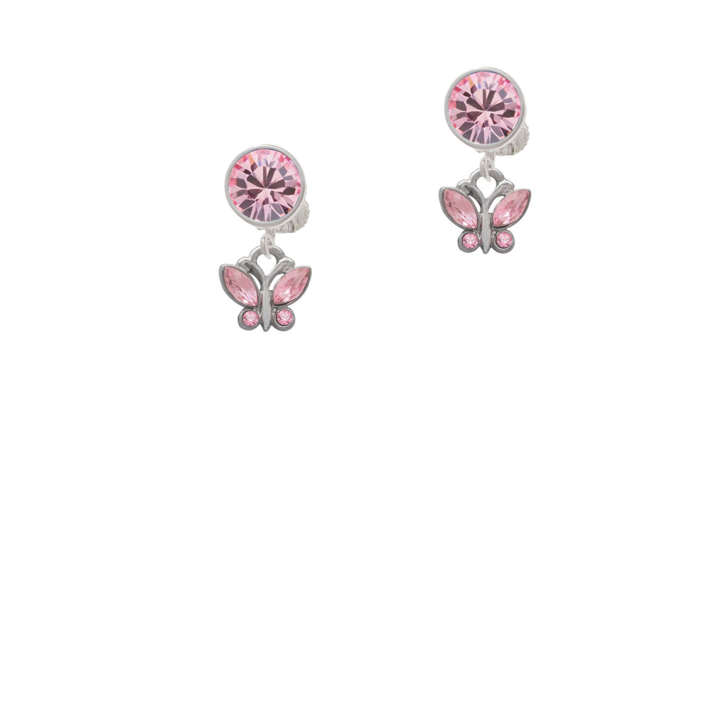 Mini Butterfly with Pink Wings and Crystals Crystal Clip On Earrings Image 4