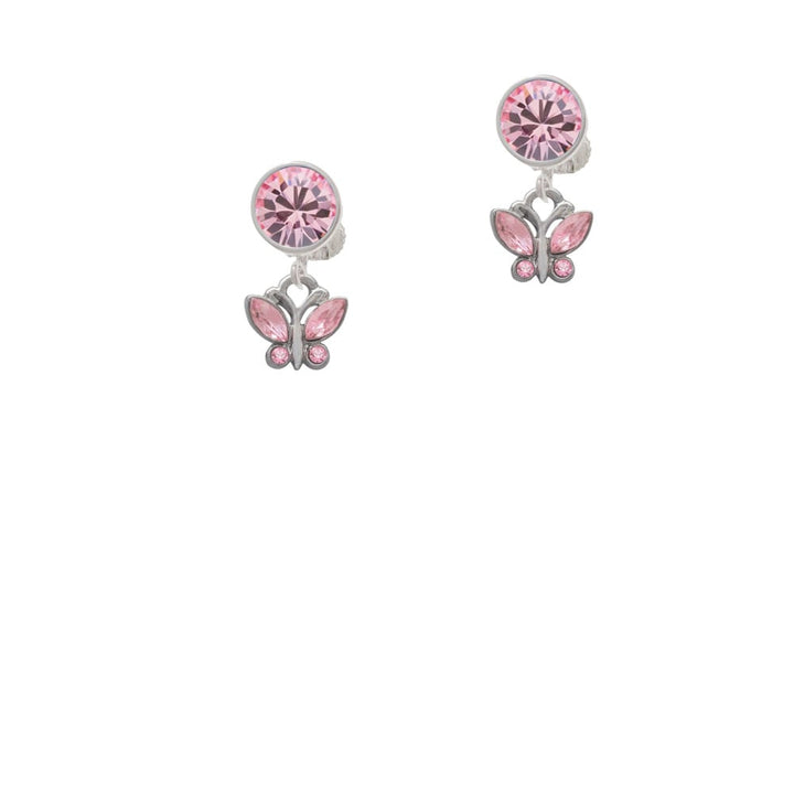 Mini Butterfly with Pink Wings and Crystals Crystal Clip On Earrings Image 1