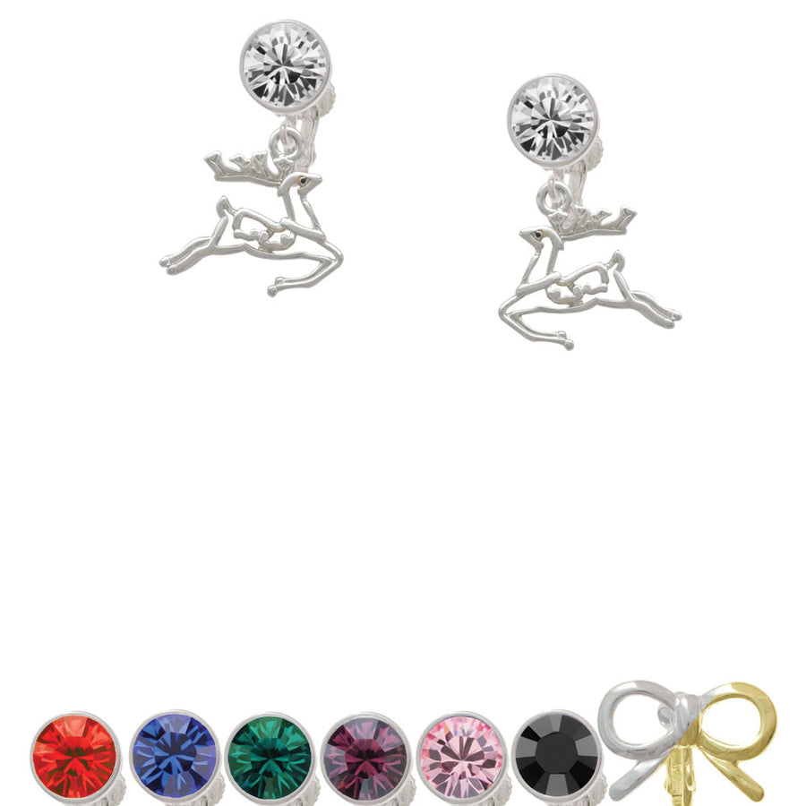 2-D Reindeer Crystal Clip On Earrings Image 1