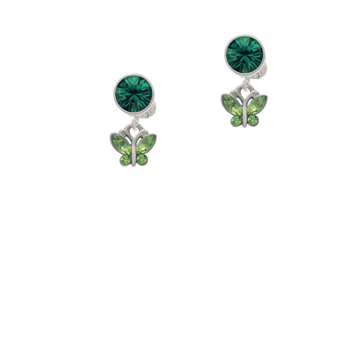 Mini Butterfly with Green Wings and Crystals Crystal Clip On Earrings Image 6