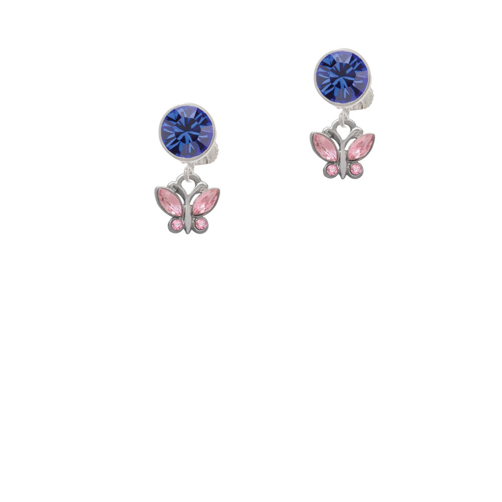 Mini Butterfly with Pink Wings and Crystals Crystal Clip On Earrings Image 7