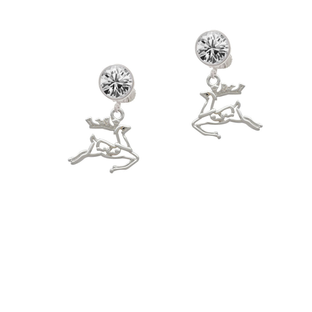 2-D Reindeer Crystal Clip On Earrings Image 2