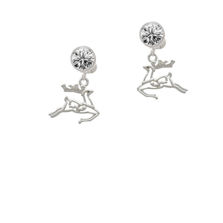 2-D Reindeer Crystal Clip On Earrings Image 1