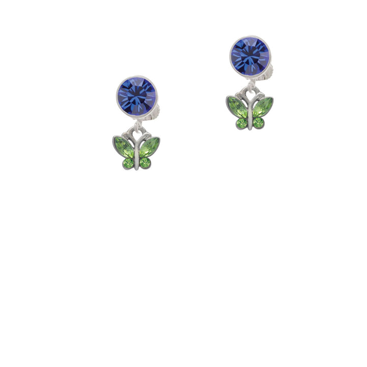 Mini Butterfly with Green Wings and Crystals Crystal Clip On Earrings Image 7