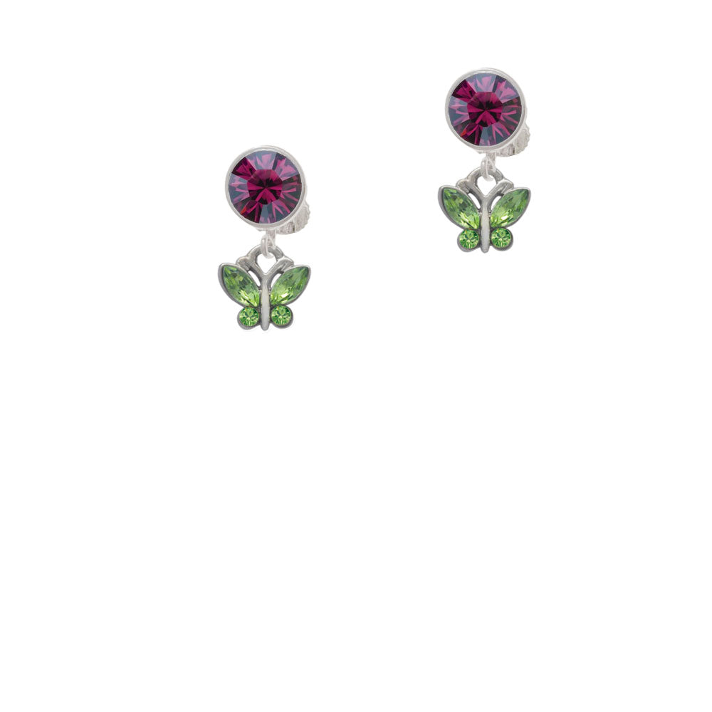 Mini Butterfly with Green Wings and Crystals Crystal Clip On Earrings Image 8