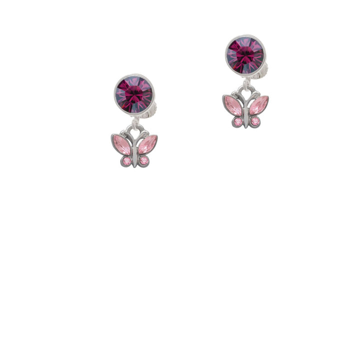 Mini Butterfly with Pink Wings and Crystals Crystal Clip On Earrings Image 8