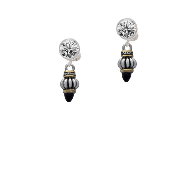 Two Tone Drop with Black Crystal Crystal Clip On Earrings Image 1