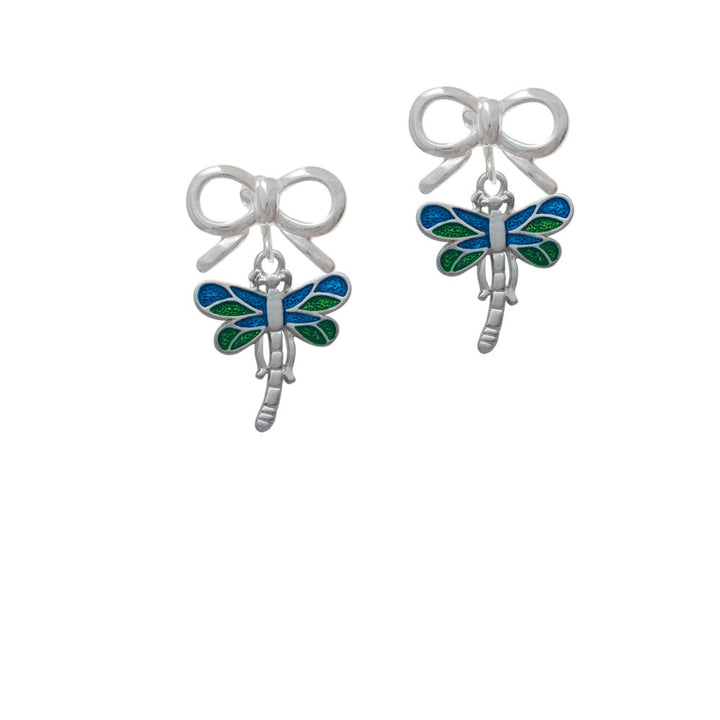 Dragonfly with Green and Blue Wings Crystal Clip On Earrings Image 9