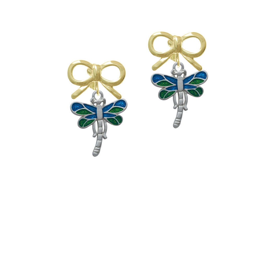 Dragonfly with Green and Blue Wings Crystal Clip On Earrings Image 10