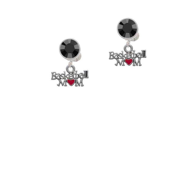 Basketball Mom with Red Heart Crystal Clip On Earrings Image 3