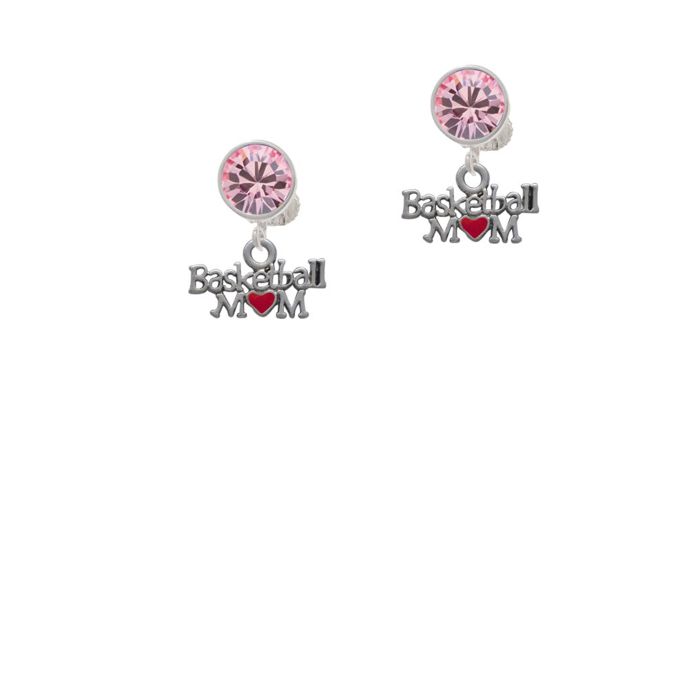 Basketball Mom with Red Heart Crystal Clip On Earrings Image 4