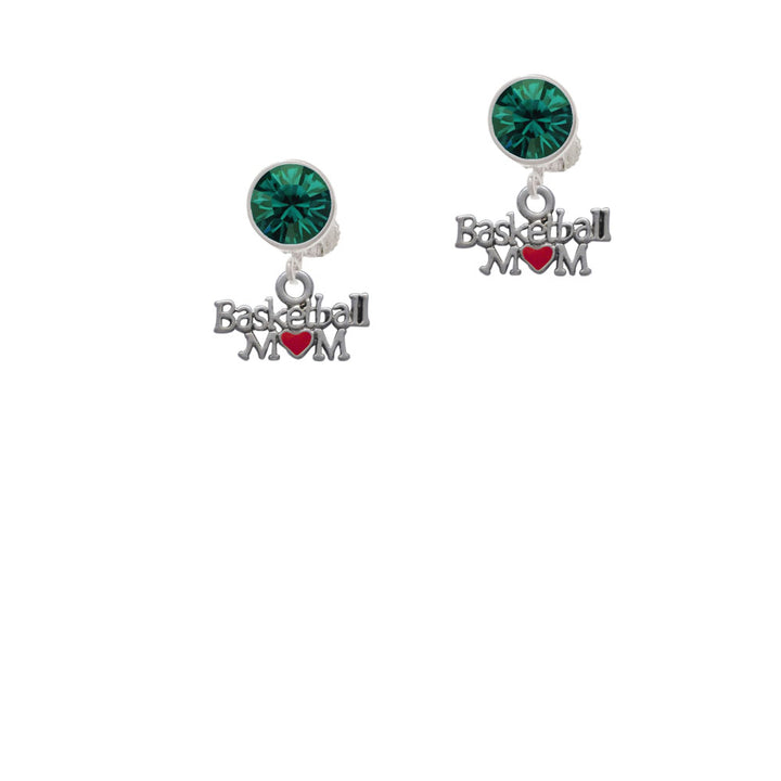 Basketball Mom with Red Heart Crystal Clip On Earrings Image 6