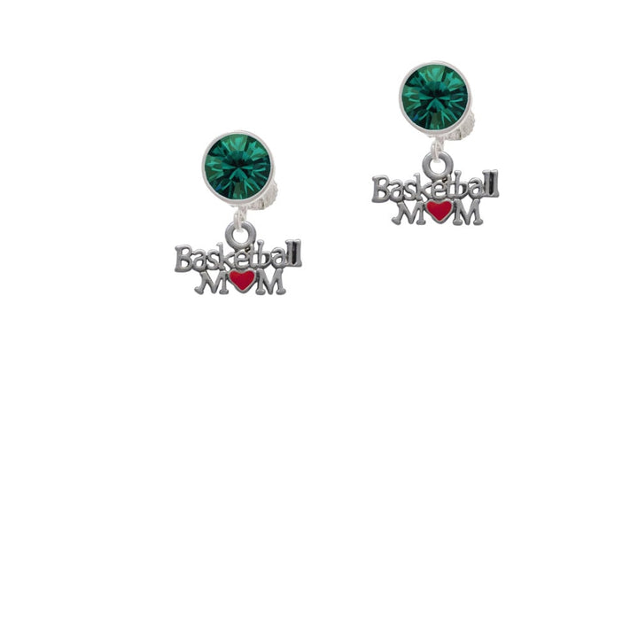 Basketball Mom with Red Heart Crystal Clip On Earrings Image 1