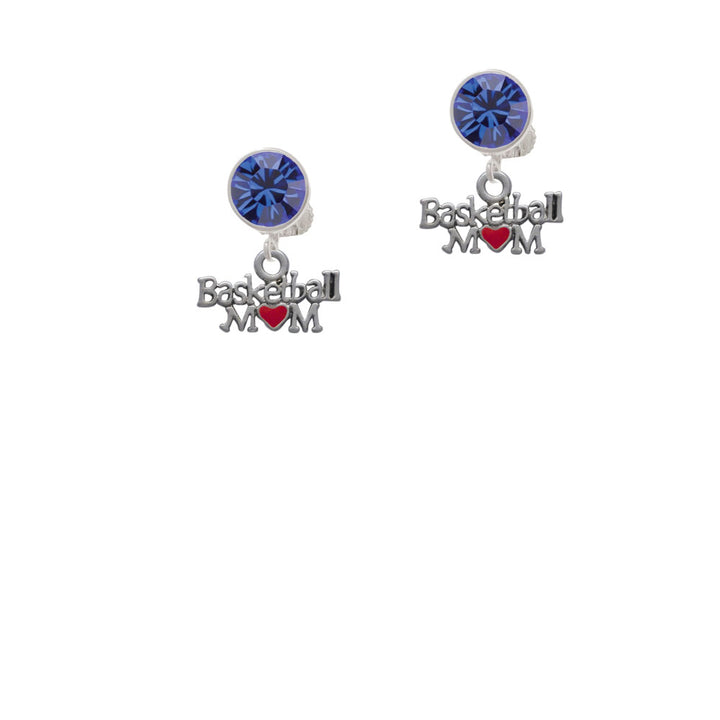 Basketball Mom with Red Heart Crystal Clip On Earrings Image 7