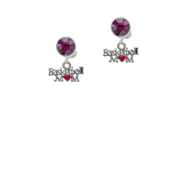 Basketball Mom with Red Heart Crystal Clip On Earrings Image 8