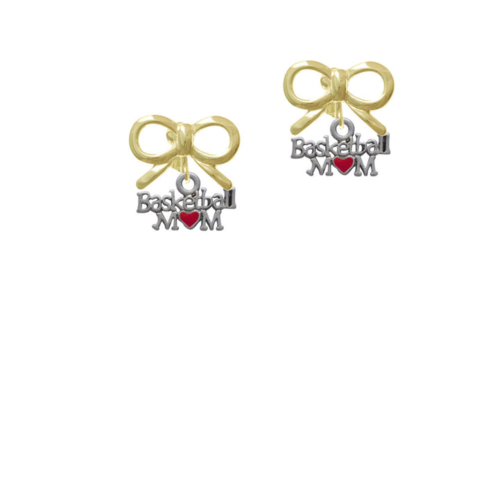 Basketball Mom with Red Heart Crystal Clip On Earrings Image 10