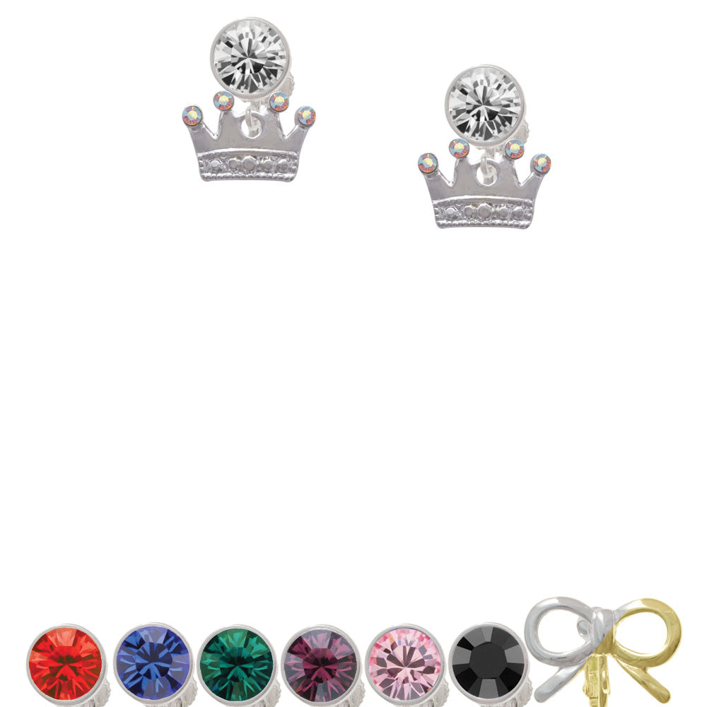 Crown with Crystals and Textured Bottom Crystal Clip On Earrings Image 1