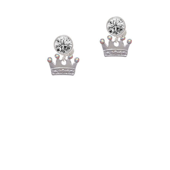 Crown with Crystals and Textured Bottom Crystal Clip On Earrings Image 2