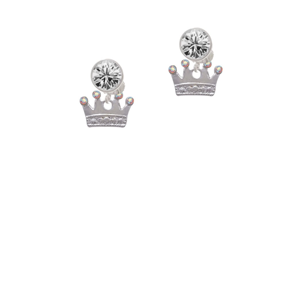 Crown with Crystals and Textured Bottom Crystal Clip On Earrings Image 1