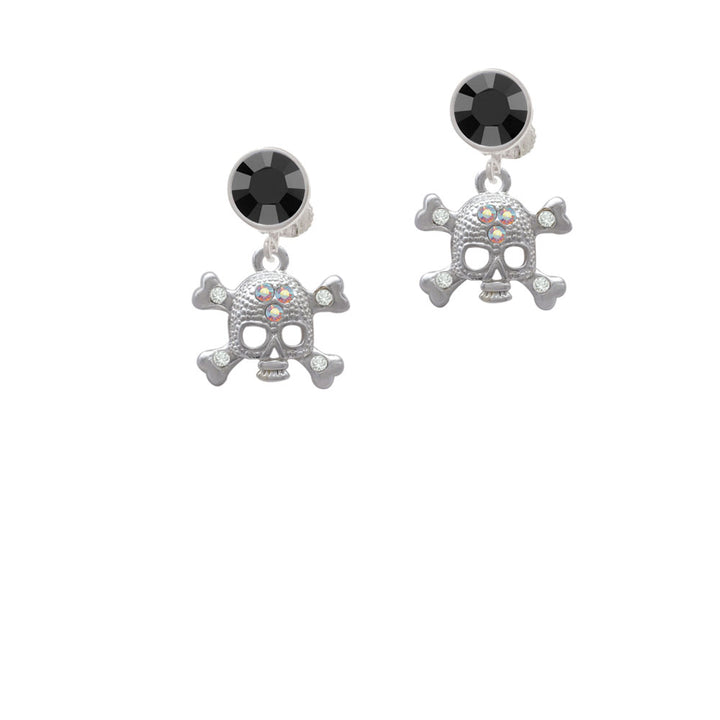 Skull with 3 AB Crystals Crystal Clip On Earrings Image 3