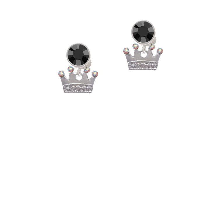 Crown with Crystals and Textured Bottom Crystal Clip On Earrings Image 3