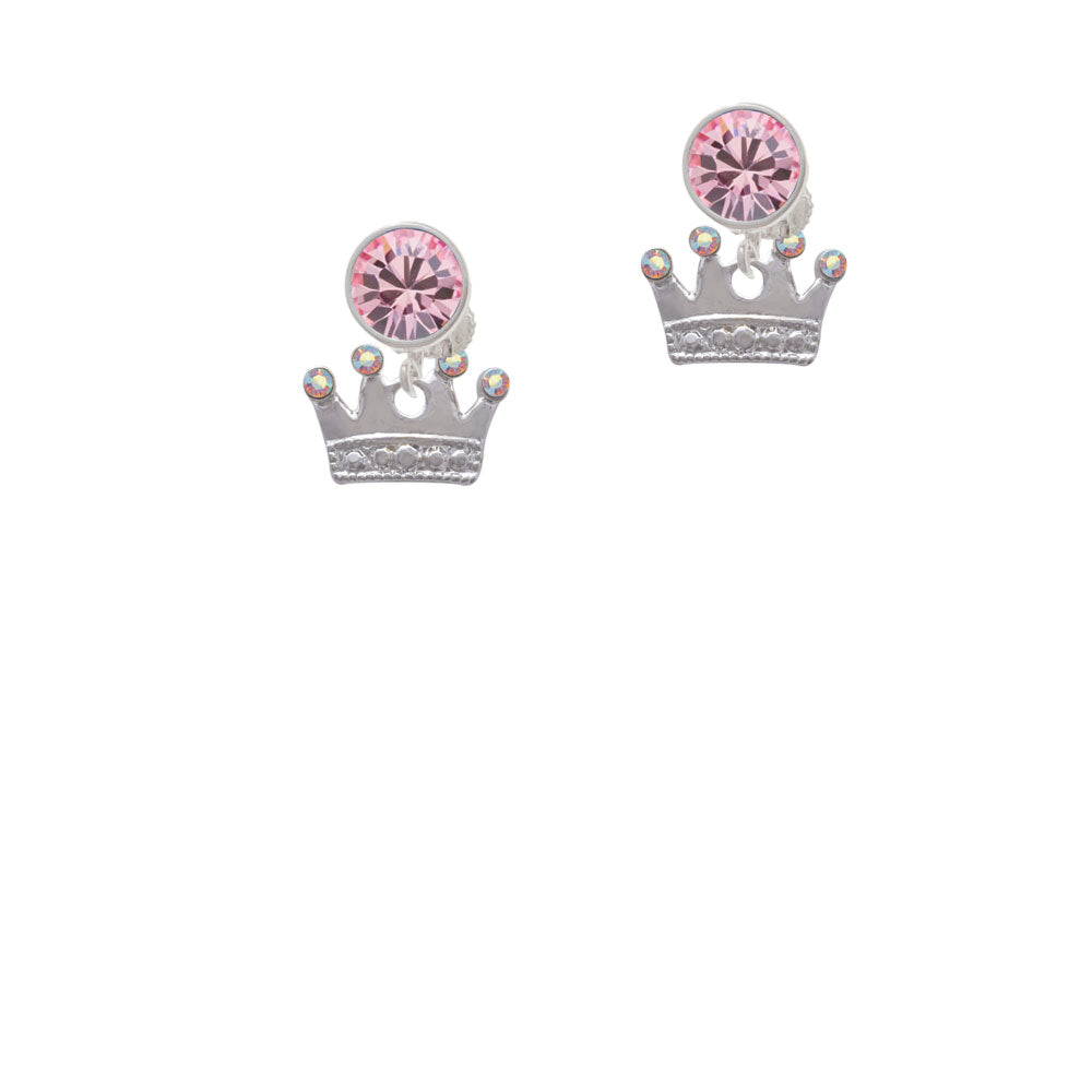 Crown with Crystals and Textured Bottom Crystal Clip On Earrings Image 4