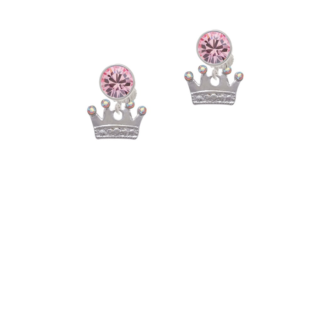 Crown with Crystals and Textured Bottom Crystal Clip On Earrings Image 1