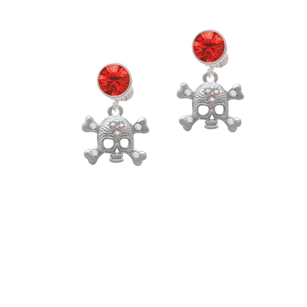 Skull with 3 AB Crystals Crystal Clip On Earrings Image 4