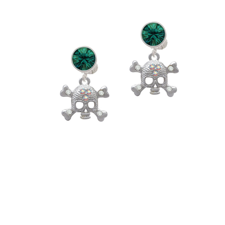 Skull with 3 AB Crystals Crystal Clip On Earrings Image 6