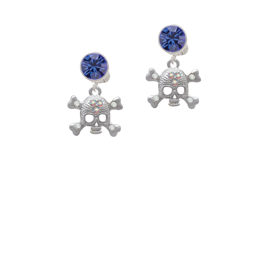 Skull with 3 AB Crystals Crystal Clip On Earrings Image 7