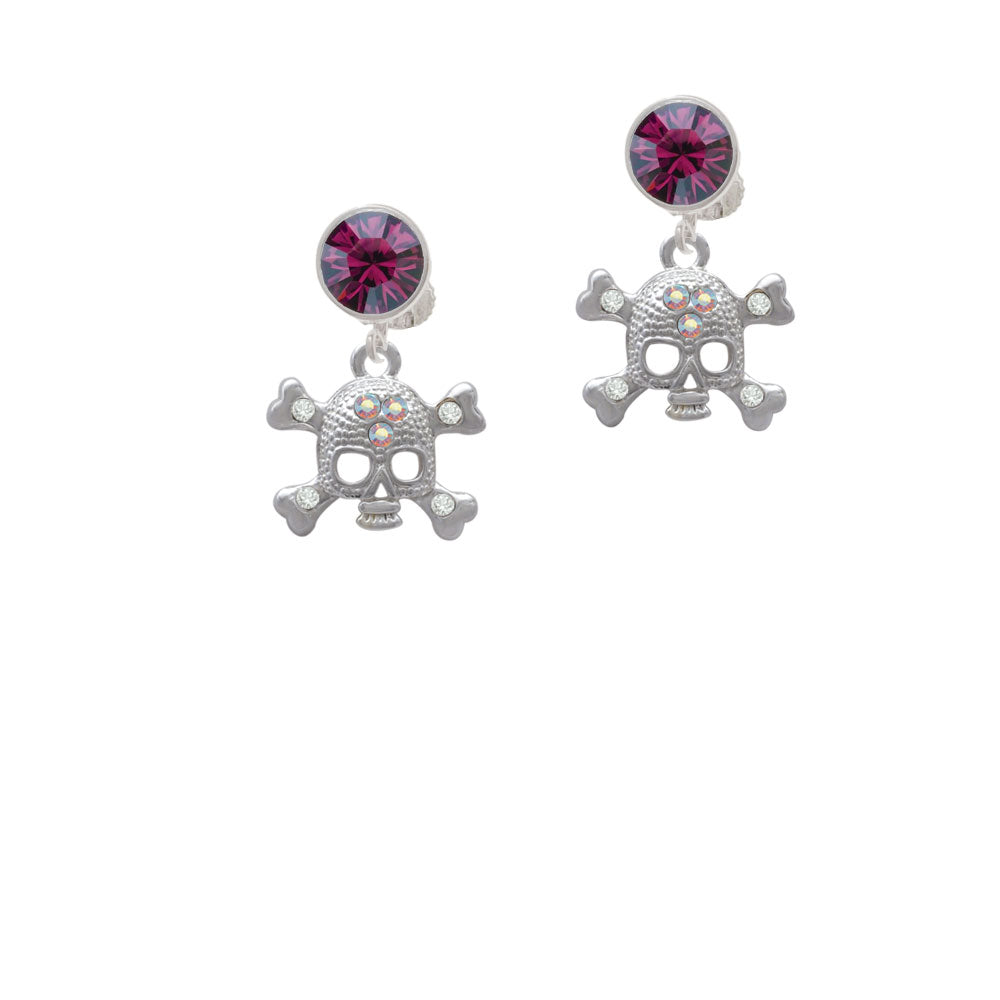 Skull with 3 AB Crystals Crystal Clip On Earrings Image 8