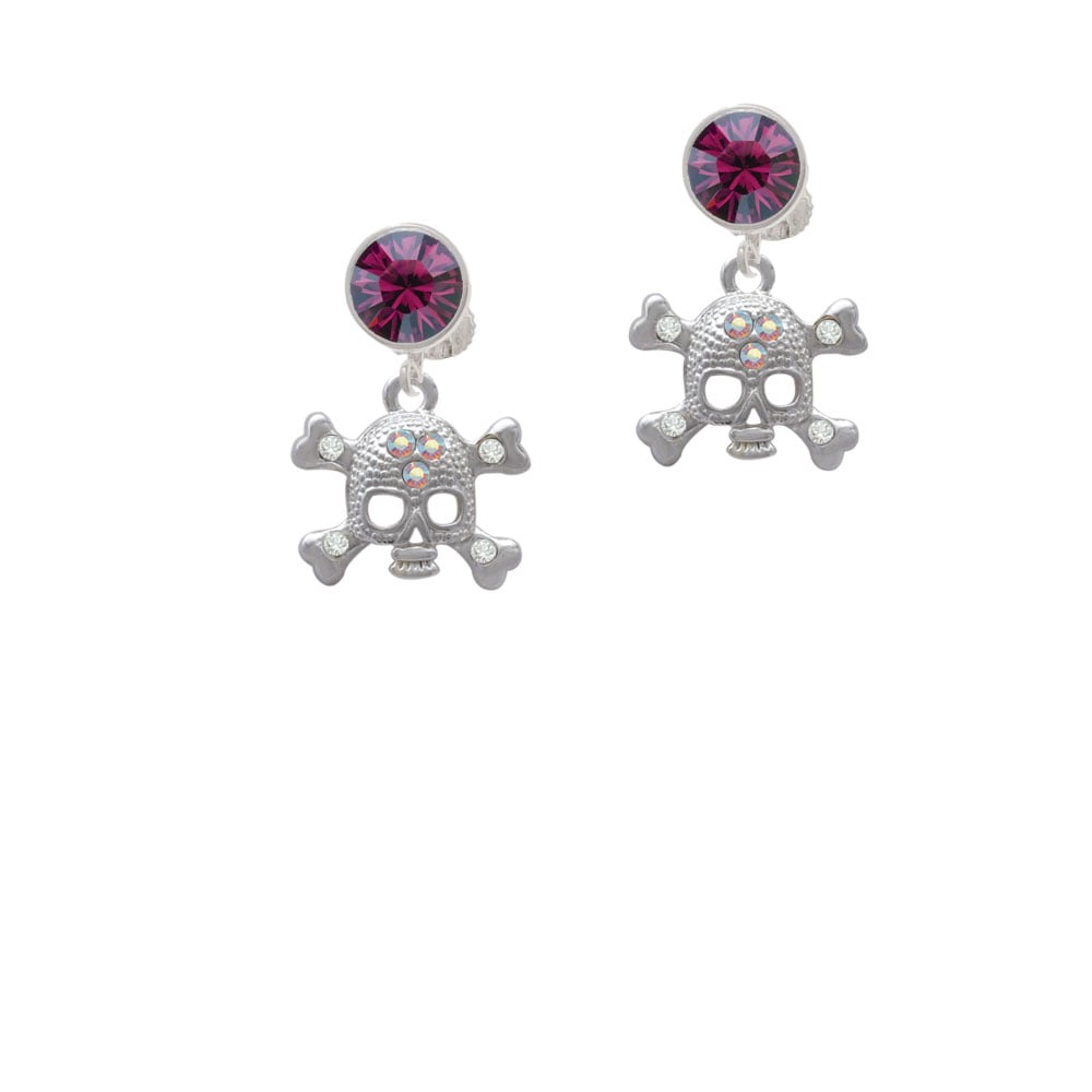 Skull with 3 AB Crystals Crystal Clip On Earrings Image 1